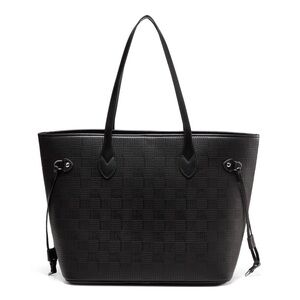 Daisy Rose Black Check Tote Shoulder Bag with Inner Pouch